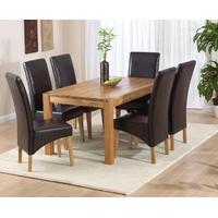 mark harris verona solid oak 150cm dining set with 6 roma brown dining ...