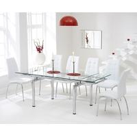 Mark Harris California 140cm Extending Glass Dining Set with 6 White Dining Chairs