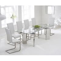 Mark Harris Millicent 160cm Glass Extending Dining Set with 6 Malibu White Dining Chairs