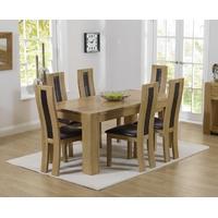 Mark Harris Tampa Solid Oak 150cm Dining Set with 6 Havana Brown Dining Chairs