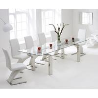 Mark Harris Lunetto 200cm Glass Extending Dining Set with 6 Hereford Z White Dining Chairs