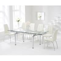 Mark Harris California 140cm Extending Glass Dining Set with 6 Cream Dining Chairs