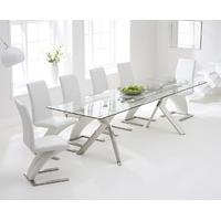 Mark Harris Palazzo 200cm Glass Extending Dining Set with 6 Hereford Z White Dining Chairs