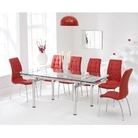 Mark Harris California 140cm Extending Glass Dining Set with 6 Red Dining Chairs