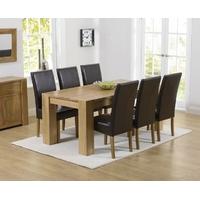 Mark Harris Tampa Solid Oak 180cm Dining Set with 6 Rustique Brown Dining Chairs