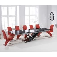 Mark Harris Hanover 210cm Black Glass Extending Dining Set with 6 Hereford Z Red Dining Chairs