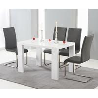 Mark Harris Metz White High Gloss 120cm Dining Set with 4 Grey Malibu Dining Chairs