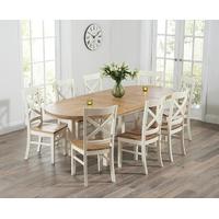 Mark Harris Cheyenne Oak and Cream Oval Extending Dining Set with 8 Cavanaugh Dining Chairs