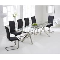 Mark Harris Palazzo 200cm Glass Extending Dining Set with 6 Malibu Black Dining Chairs