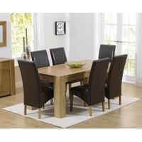 mark harris tampa solid oak 180cm dining set with 6 roma brown dining  ...