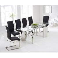 Mark Harris Millicent 160cm Glass Extending Dining Set with 6 Malibu Black Dining Chairs