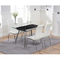 Mark Harris Roehampton Black Glass Extending Dining Set with 4 California White Dining Chairs