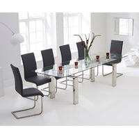 Mark Harris Lunetto 200cm Glass Extending Dining Set with 6 Malibu Grey Dining Chairs