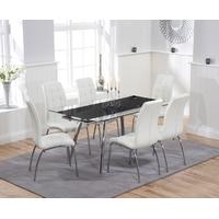 Mark Harris Roehampton Black Glass Extending Dining Set with 6 California White Dining Chairs