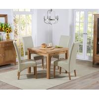 Mark Harris Cambridge Solid Oak 90cm Extending Dining Set with 4 Roma Cream Bycast Leather Dining Chairs