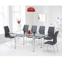 Mark Harris California 140cm Extending Glass Dining Set with 6 Grey Dining Chairs
