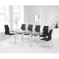 Mark Harris California 140cm Extending Glass Dining Set with 6 Brown Dining Chairs