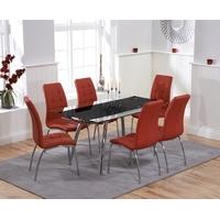 Mark Harris Roehampton Black Glass Extending Dining Set with 6 California Red Dining Chairs