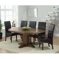 mark harris turin solid dark oak round extending dining set with 6 wng ...