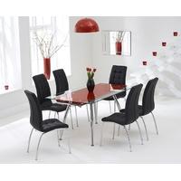 Mark Harris Roehampton Red Glass Extending Dining Set with 6 California Black Dining Chairs