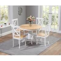Mark Harris Elstree Oak and White 120cm Round Dining Set with 4 Dining Chairs