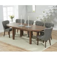 Mark Harris Cheyenne Solid Dark Oak Oval Extending Dining Set with 6 Kalim Grey Dining Chairs