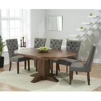 Mark Harris Turin Solid Dark Oak Round Extending Dining Set with 6 Albury Grey Dining Chairs