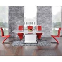 Mark Harris Hayden White High Gloss 160cm Extending Dining Set with 6 Red Hereford Dining Chairs