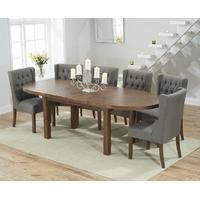 Mark Harris Cheyenne Solid Dark Oak Oval Extending Dining Set with 6 Stefini Grey Dining Chairs
