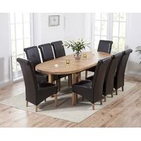 Mark Harris Cheyenne Solid Oak Oval Extending Dining Set with 8 Barcelona Brown Bycast Leather Dining Chairs