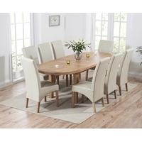 Mark Harris Cheyenne Solid Oak Oval Extending Dining Set with 8 Roma Cream Bycast Leather Dining Chairs