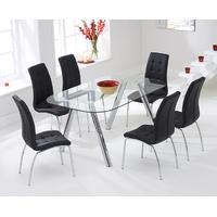 Mark Harris Pantheon 160cm Glass Dining Set with 6 California Black Dining Chairs