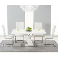Mark Harris Portland White High Gloss 160cm Dining Set with 4 White Malibu Dining Chairs