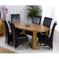 Mark Harris Cheyenne Solid Oak Oval Extending Dining Set with 6 Barcelona Brown Bycast Leather Dining Chairs