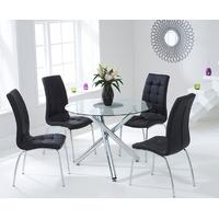 Mark Harris Odessa 100cm Glass Round Dining Set with 4 California Black Dining Chairs