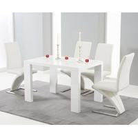 Mark Harris Metz White High Gloss 120cm Dining Set with 4 White Hereford Dining Chairs