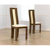 Mark Harris Havana Solid Dark Oak Dining Chair - Cream Bycast Leather Seat (Pair)