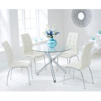 Mark Harris Odessa 100cm Glass Round Dining Set with 4 California Cream Dining Chairs