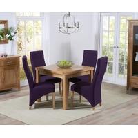 Mark Harris Cambridge Solid Oak 90cm Extending Dining Set with 4 Harley Plum Fabric Dining Chairs