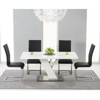 Mark Harris Portland White High Gloss 160cm Dining Set with 4 Black Malibu Dining Chairs