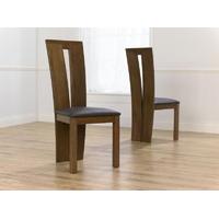Mark Harris Arizon Solid Dark Oak Dining Chair - Brown Bycast Leather Seat (Pair)