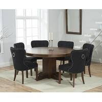 Mark Harris Turin Solid Dark Oak 150cm Round Pedestal Dining Set with 6 Kalim Black Dining Chairs