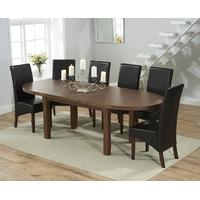 Mark Harris Cheyenne Solid Dark Oak Oval Extending Dining Set with 6 WNG Brown Dining Chairs