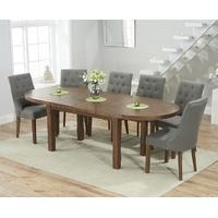 Mark Harris Cheyenne Solid Dark Oak Oval Extending Dining Set with 6 Pailin Grey Dining Chairs