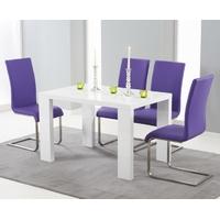 Mark Harris Metz White High Gloss 120cm Dining Set with 4 Purple Malibu Dining Chairs