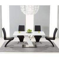 Mark Harris Portland White High Gloss 160cm Dining Set with 4 Black Hereford Dining Chairs