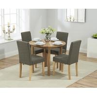 Mark Harris Promo Solid Oak 90cm Round Extending Dining Set with 4 Maiya Brown Dining Chairs