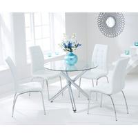 Mark Harris Odessa 100cm Glass Round Dining Set with 4 California White Dining Chairs