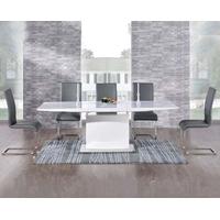 Mark Harris Hayden White High Gloss 160cm Extending Dining Set with 6 Grey Malibu Dining Chairs