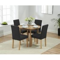 Mark Harris Promo Solid Oak 90cm Round Extending Dining Set with 4 Maiya Black Dining Chairs